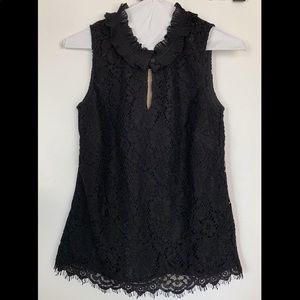 BNWT J. Crew Lace Ruffle Neck Top in Black